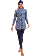 Floral Print Long Sleeve 3-Piece Swimwear Set