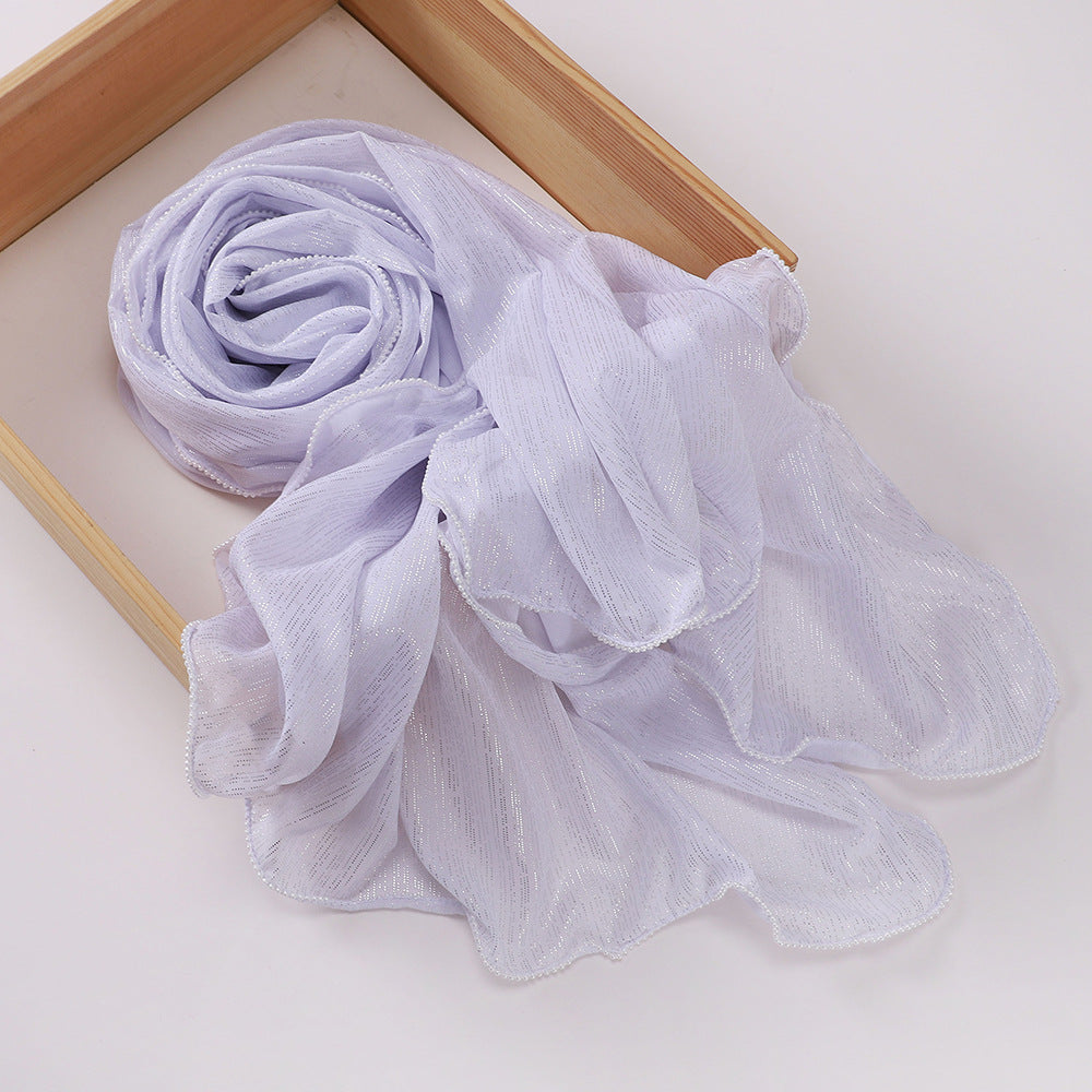 حجاب شيفون مطرز بخيوط فضية