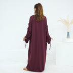Solid Color Dress with Drawstring Cuffs Abaya