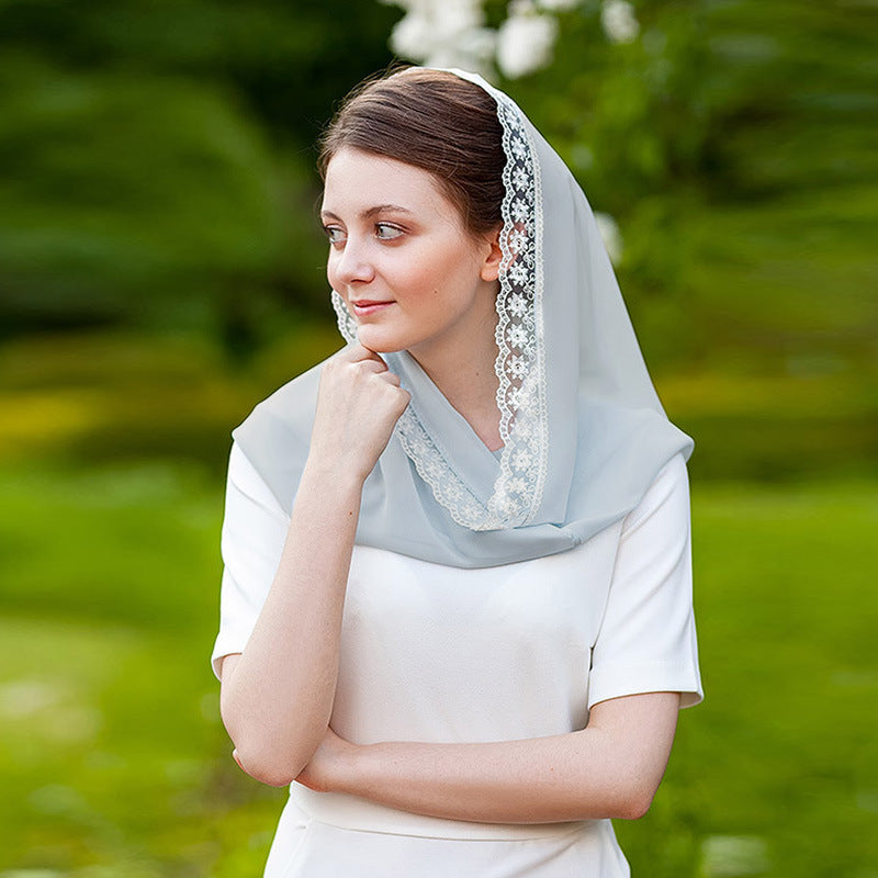 Solid Color Lace Trim Hijab