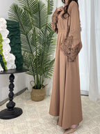 Solid Color Floral Lace Abaya