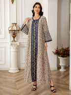 Timeless Beige and Navy Embroidered Kaftan