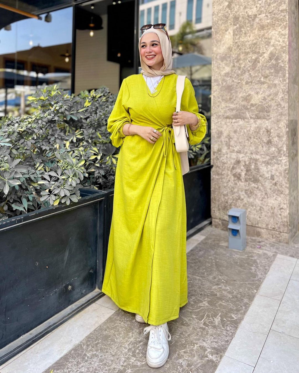 Yellow V-neck Minimalist Dress