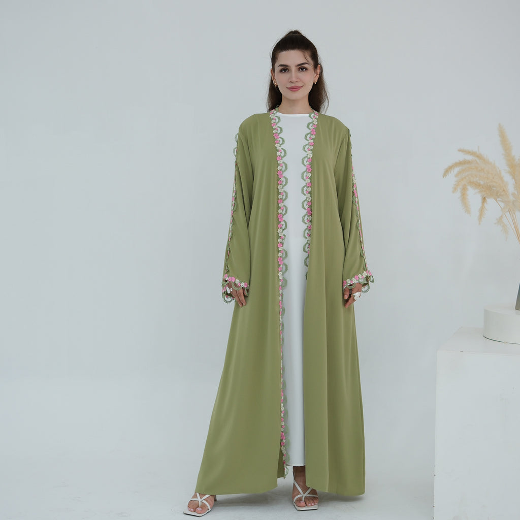 Flower Embroidered Cardigan Abaya