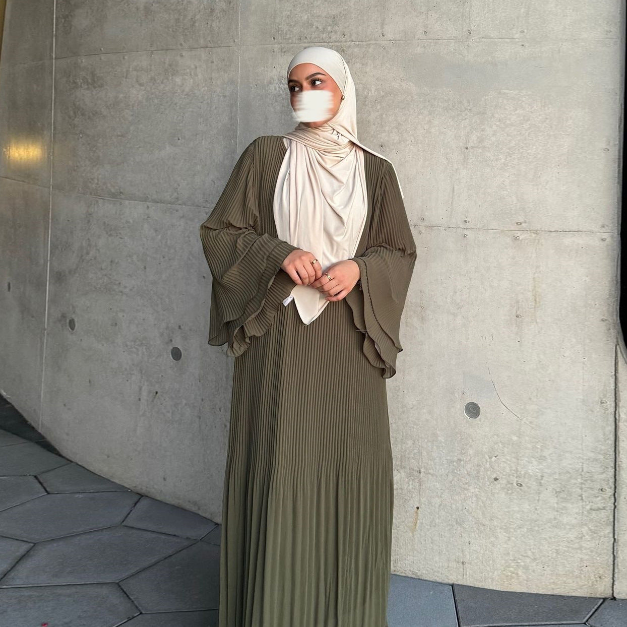 Chiffon Pleated Solid Color Abaya