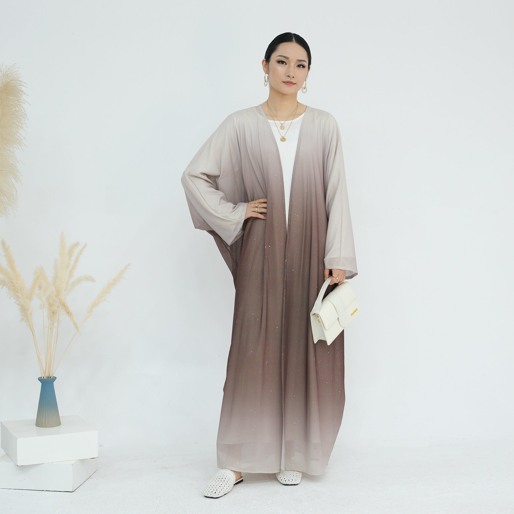 Gradient Sequin Butterfly Open Abaya