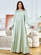 Solid Color Studded Rhinestones Abaya