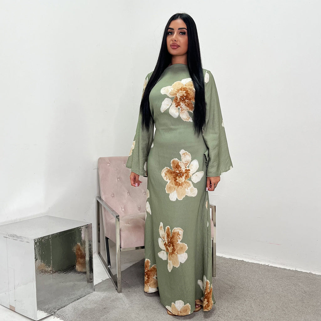 Printed Dress Waist Cincher Abaya