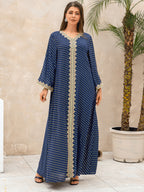 Lace Tape V-Neck Kaftan - Blue