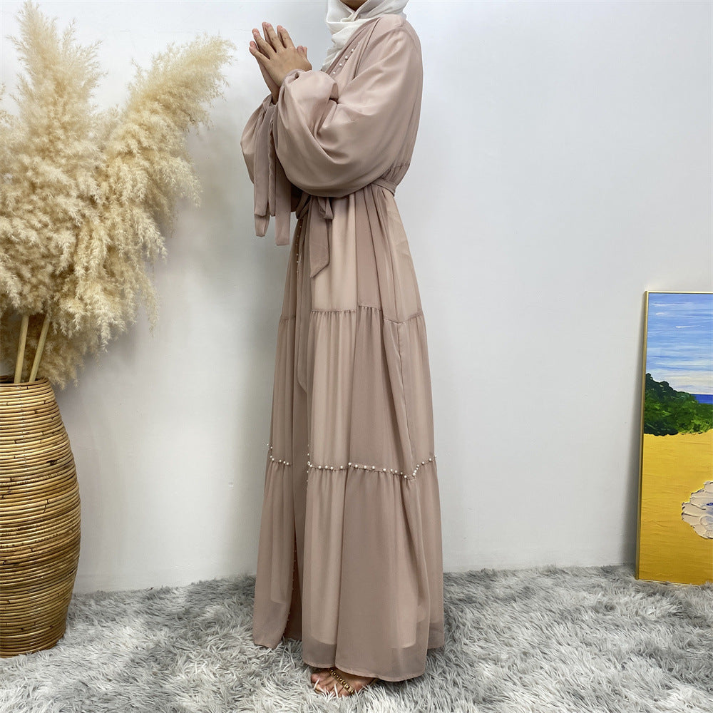 عباية مفتوحة من الشيفون وخرز الأظافر من التول