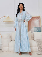 Fresh Lace Blue & Pink Abaya 3 Piece Set