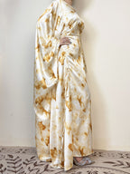Yellow Waist-Cinched Printed Abaya