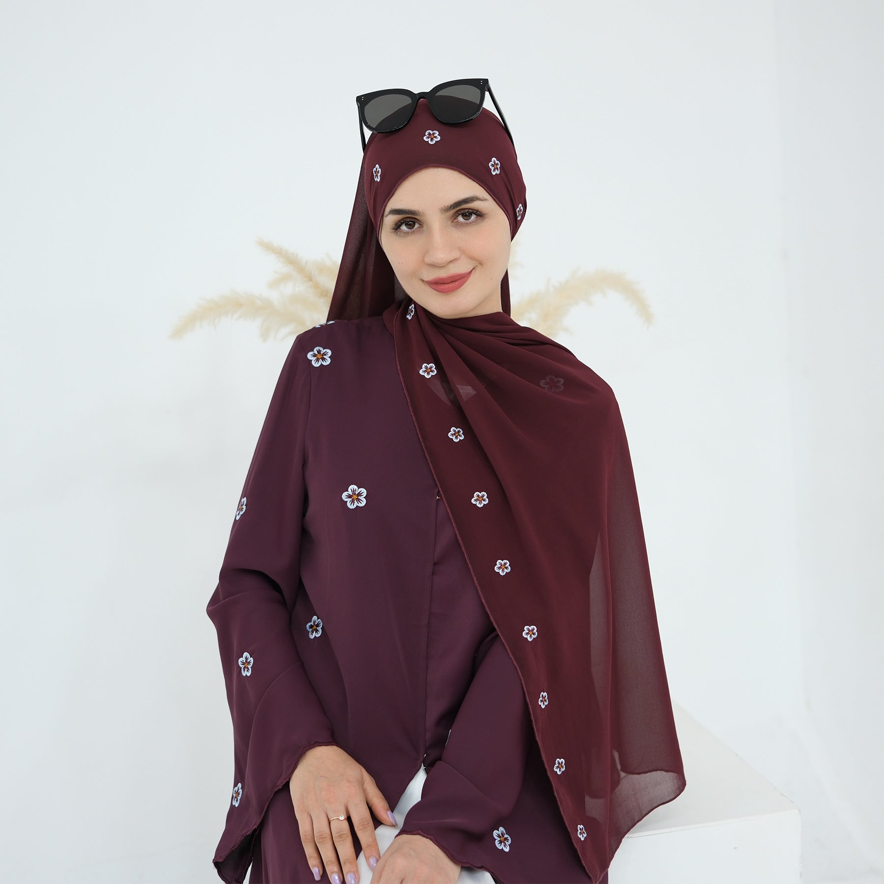 Luxury All-over Embroidered Open Abaya with Hijab