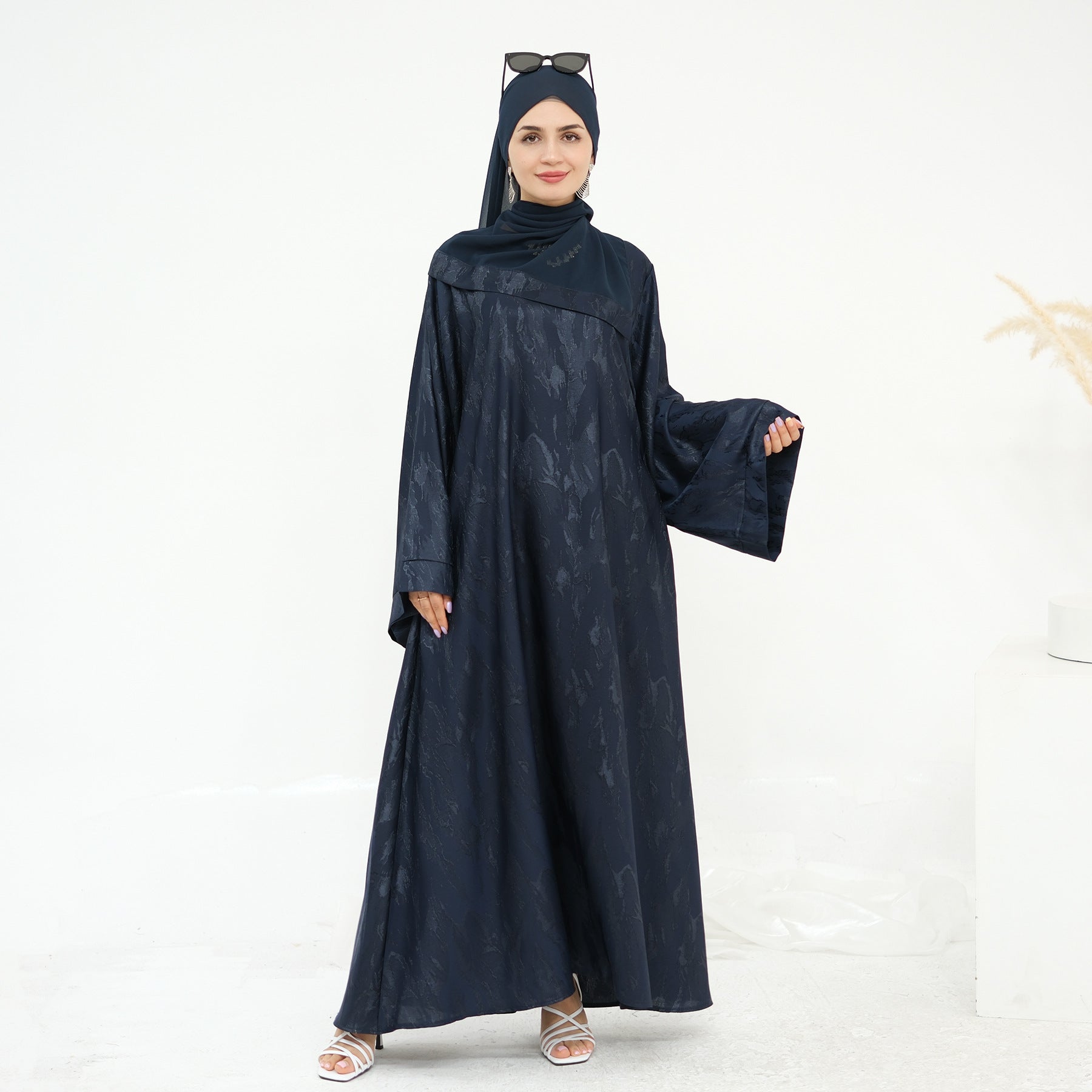 Jacquard Simple Dress Abaya with Hijab