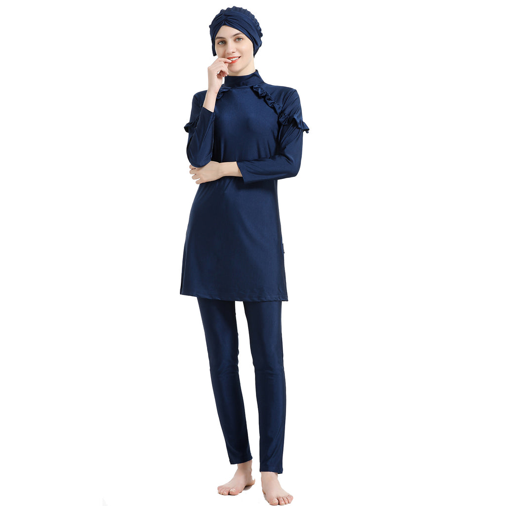 Blue Minimalist 3PCS Swimwear Burkini