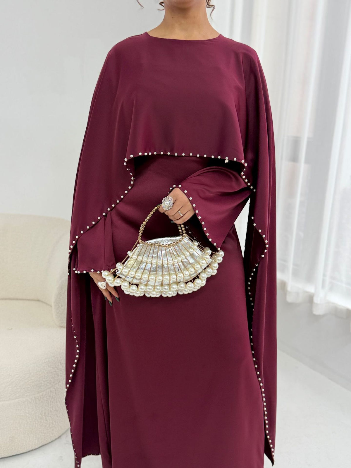 Studded Pearl Shawl Dress