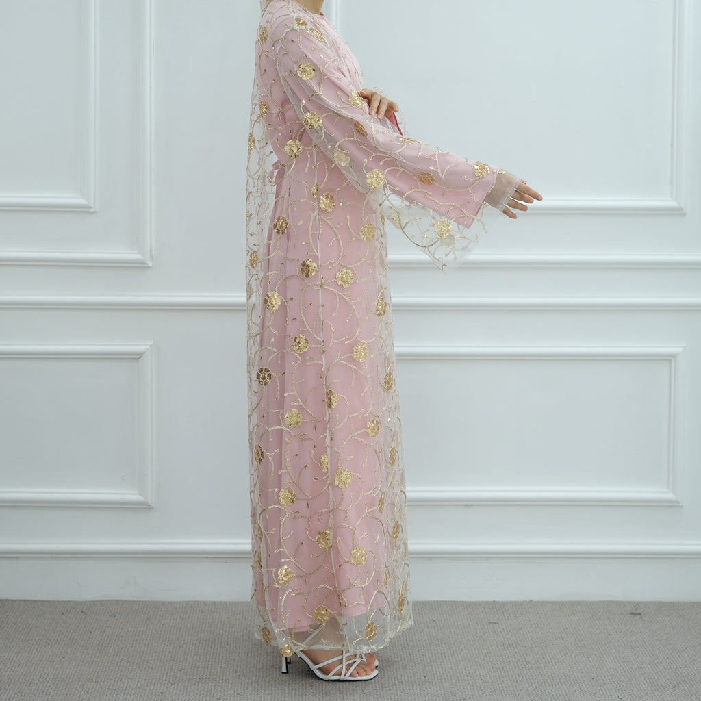 Golden Hook Flower Embroidered Cardigan Abaya