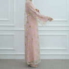 Golden Hook Flower Embroidered Cardigan Abaya