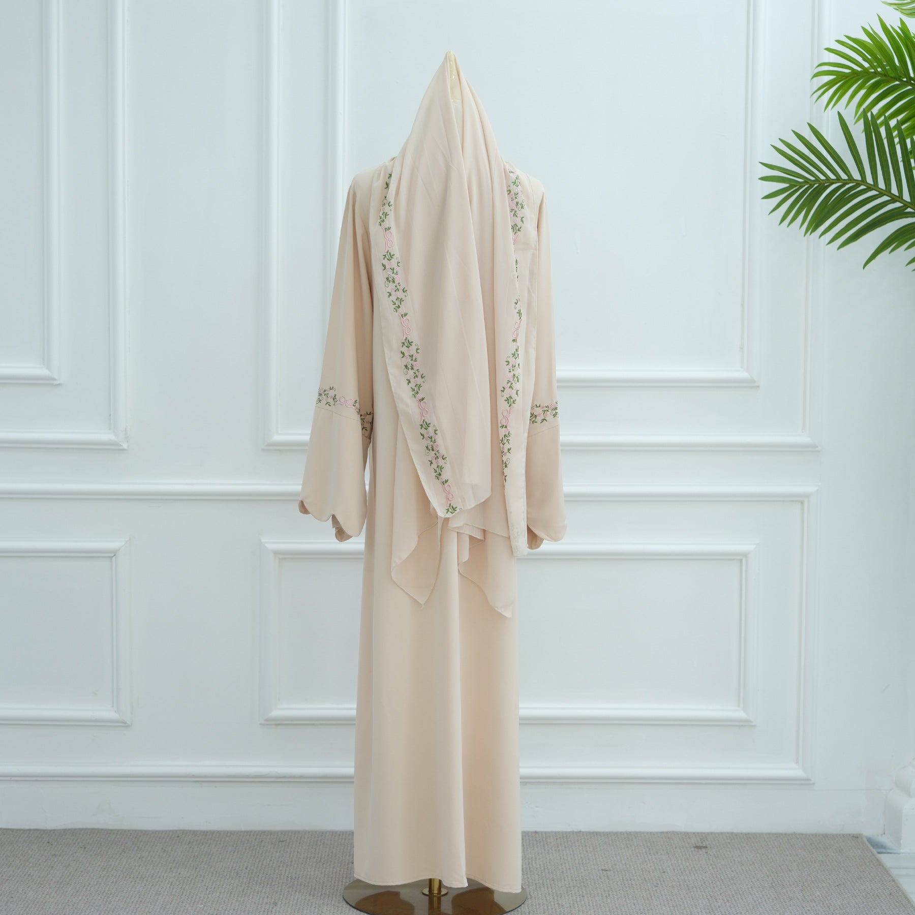 Flower Embroidered Solid Color Cardigan Abaya