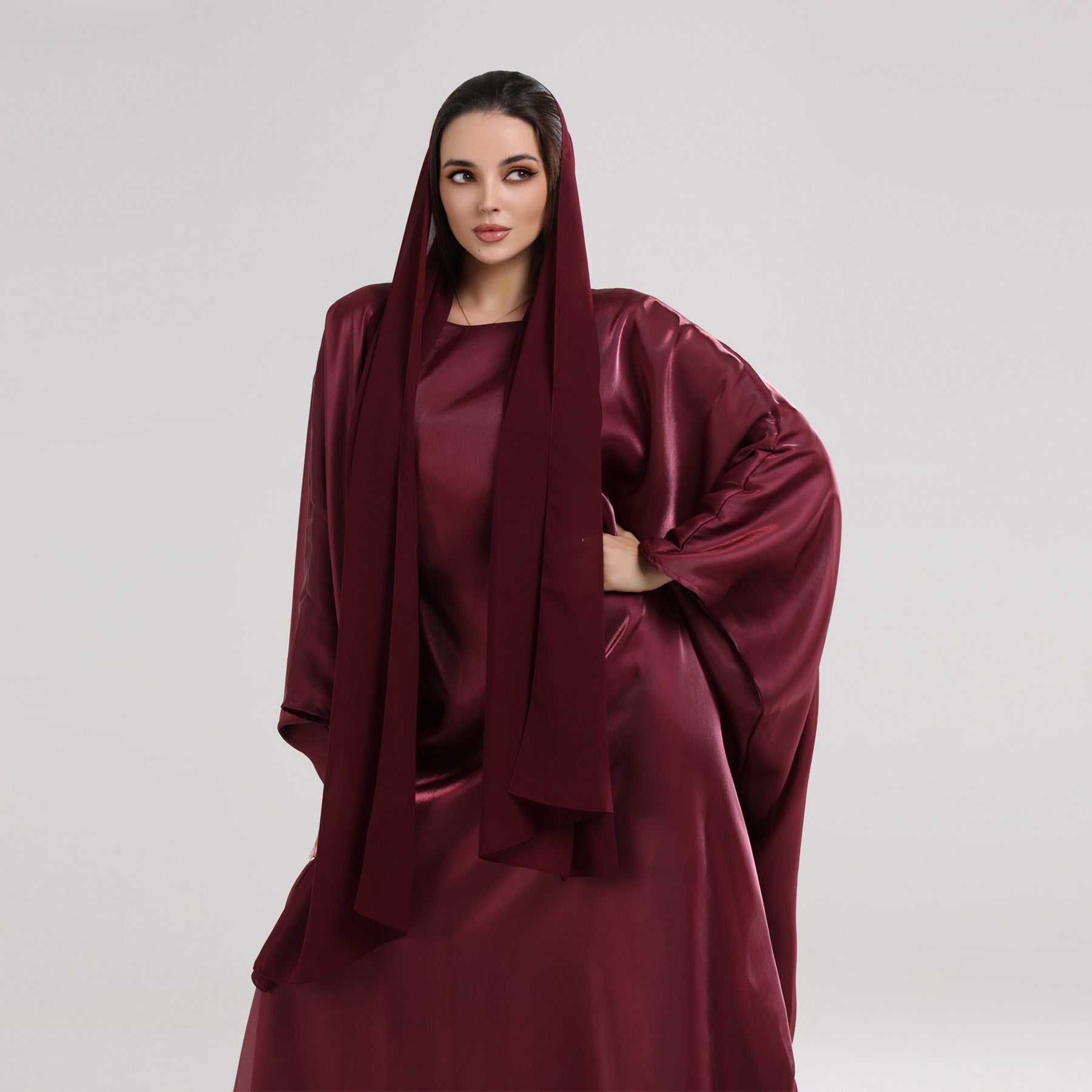 Shining Solid Color Dress Abaya