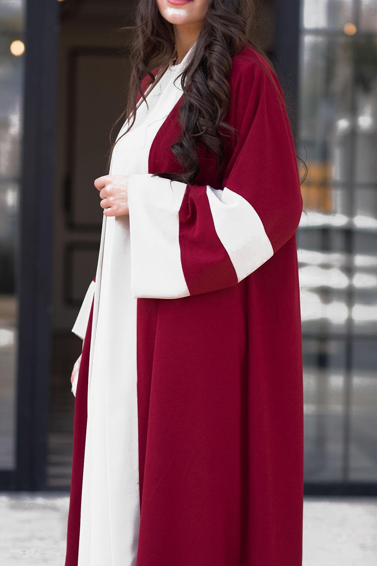 Simple Plain Color-blocked Abaya