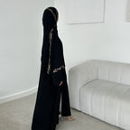 Flower Embroidered Solid Color Cardigan Abaya