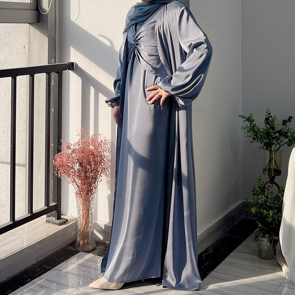 طقم من 3 قطع من الفساتين ذات عقدة بلون سادة