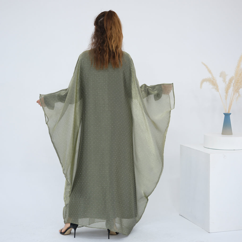 Ice Flower Wrinkled 3PCS Abaya with Hijab