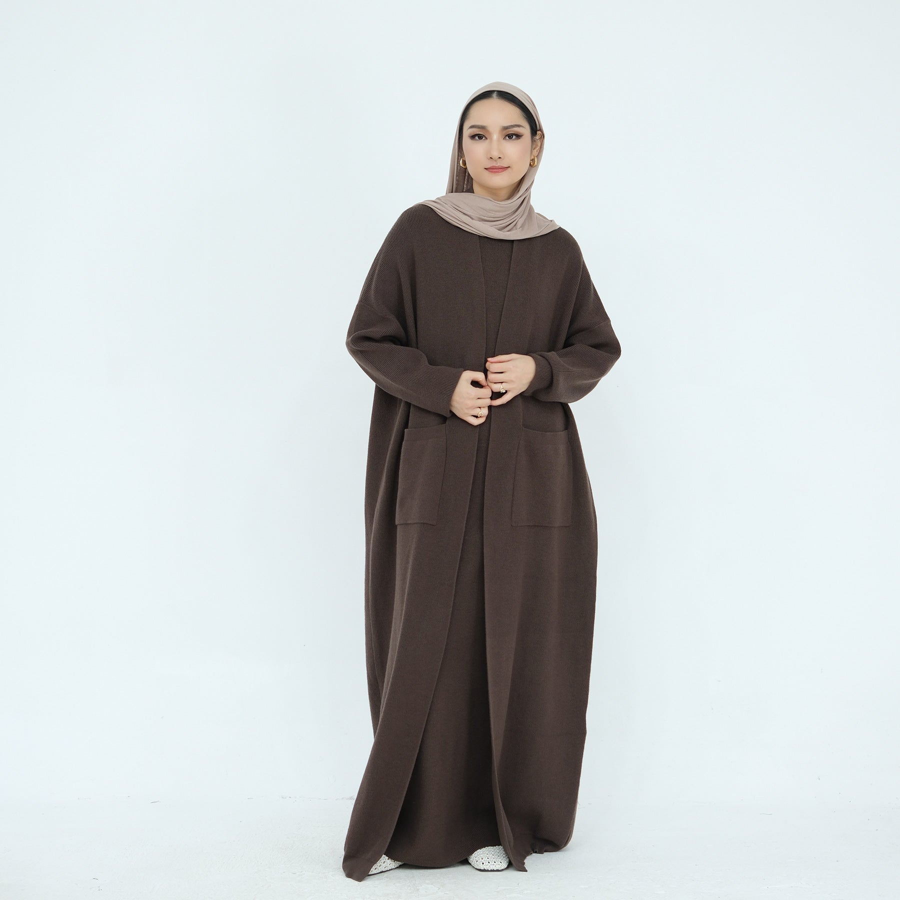 Autumn Winter Thickened Knitted 2PCS Abaya