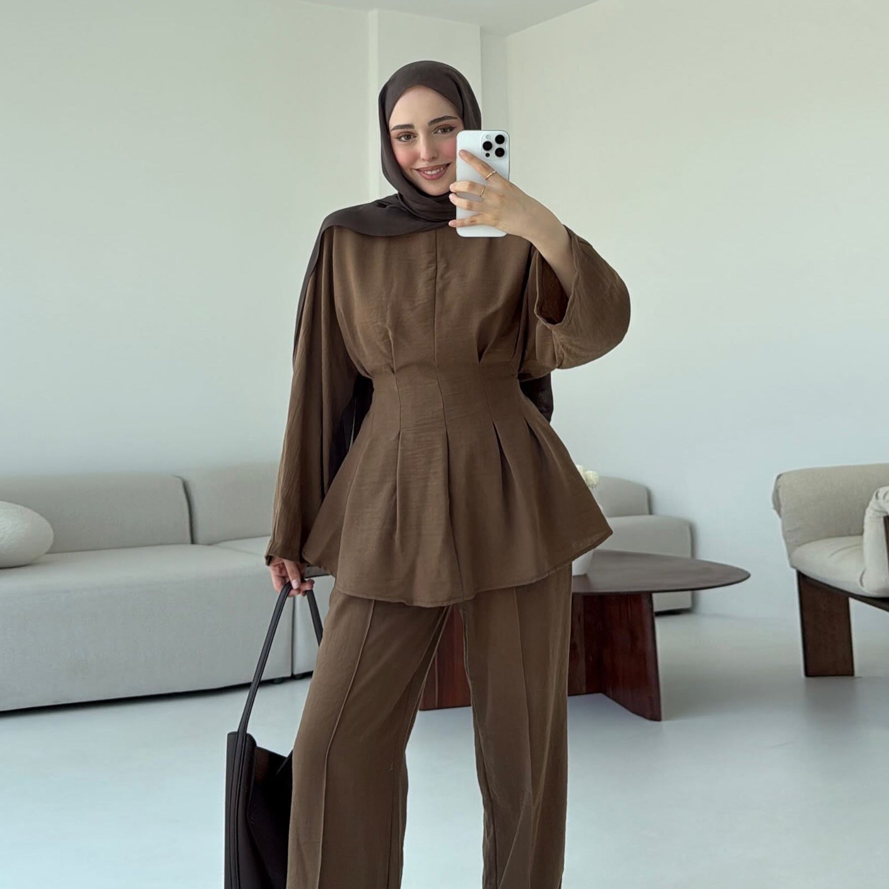 Fashionable Solid Color Two-Piece Abaya