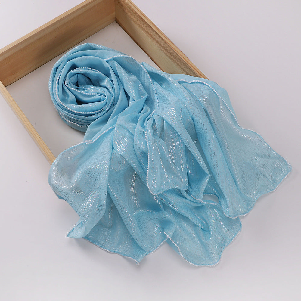 حجاب شيفون مطرز بخيوط فضية