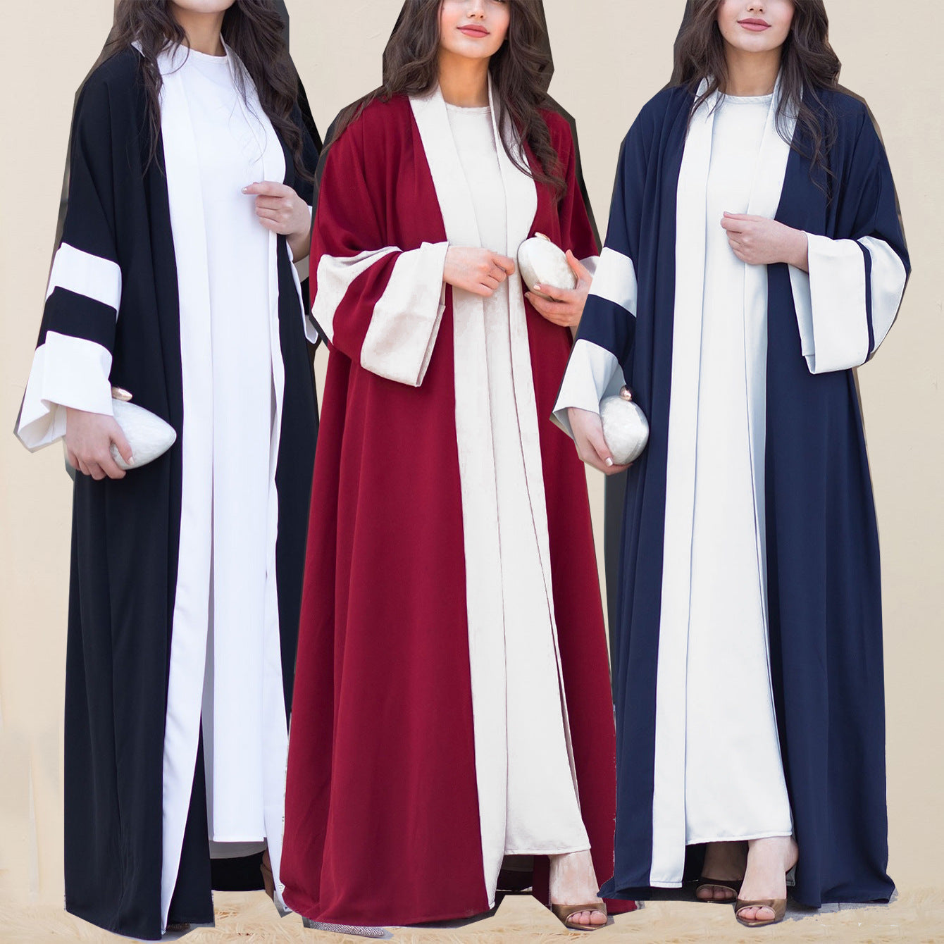 Simple Plain Color-blocked Abaya