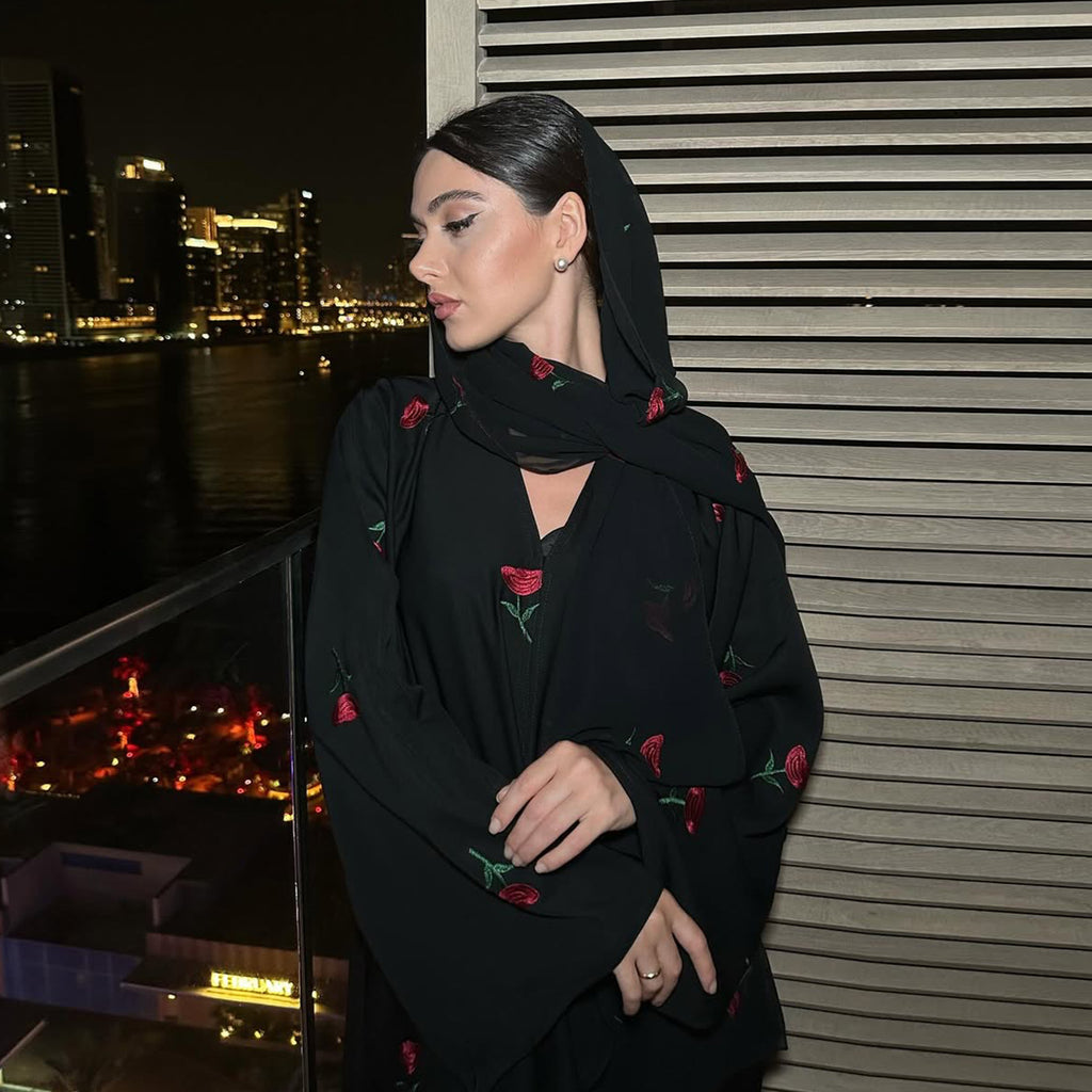 Flower Embroidered Abaya with Hijab