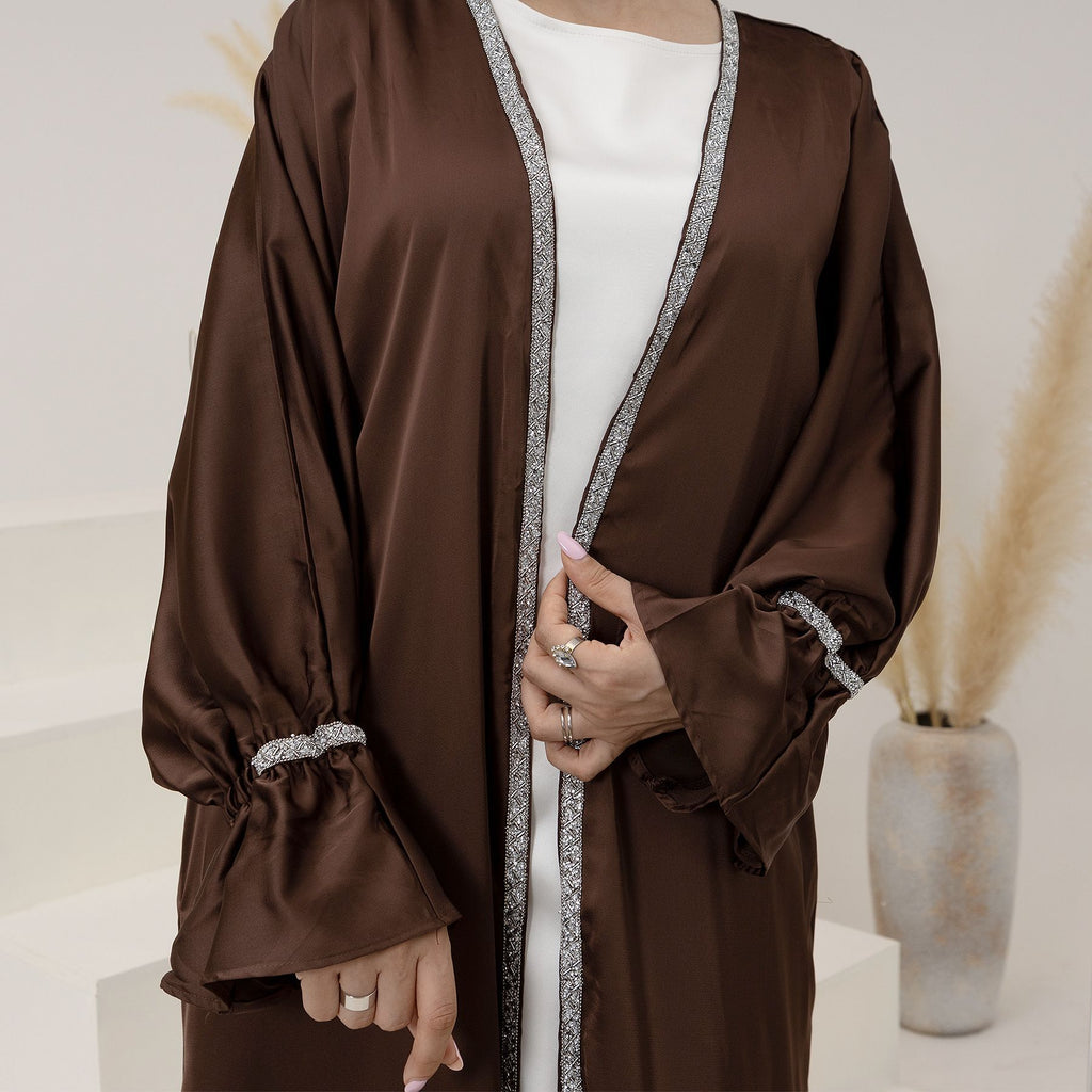 Satin Open Abaya With Belt