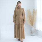 Solid Color Light Flared Sleeve Dress Hijab Set
