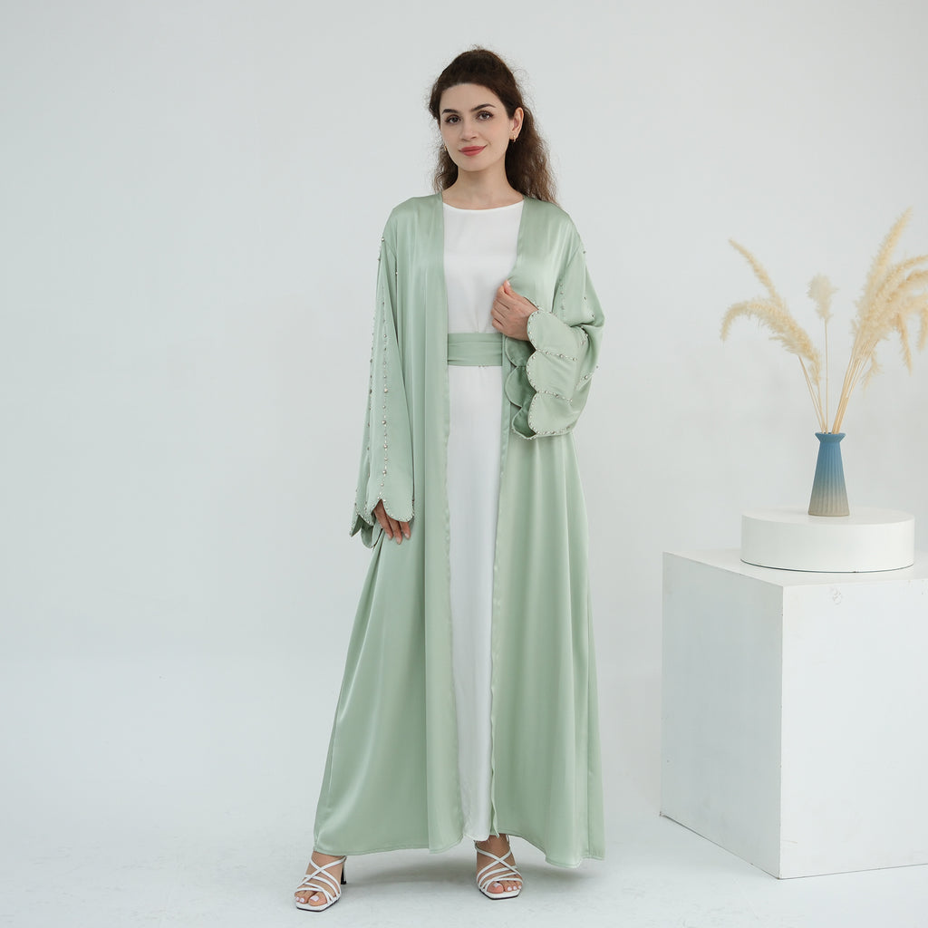 Luxurious Hand-embroidered Beaded Open-front Abaya