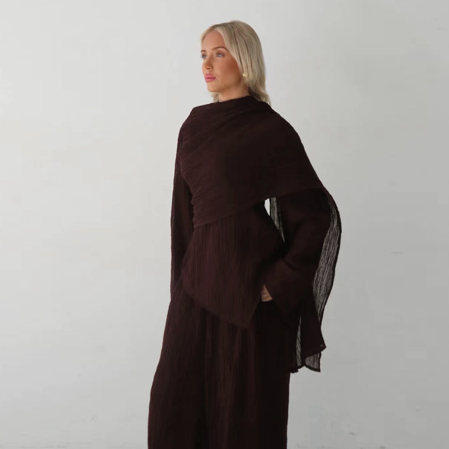 Solid Color Fasten Two Piece Abaya Set