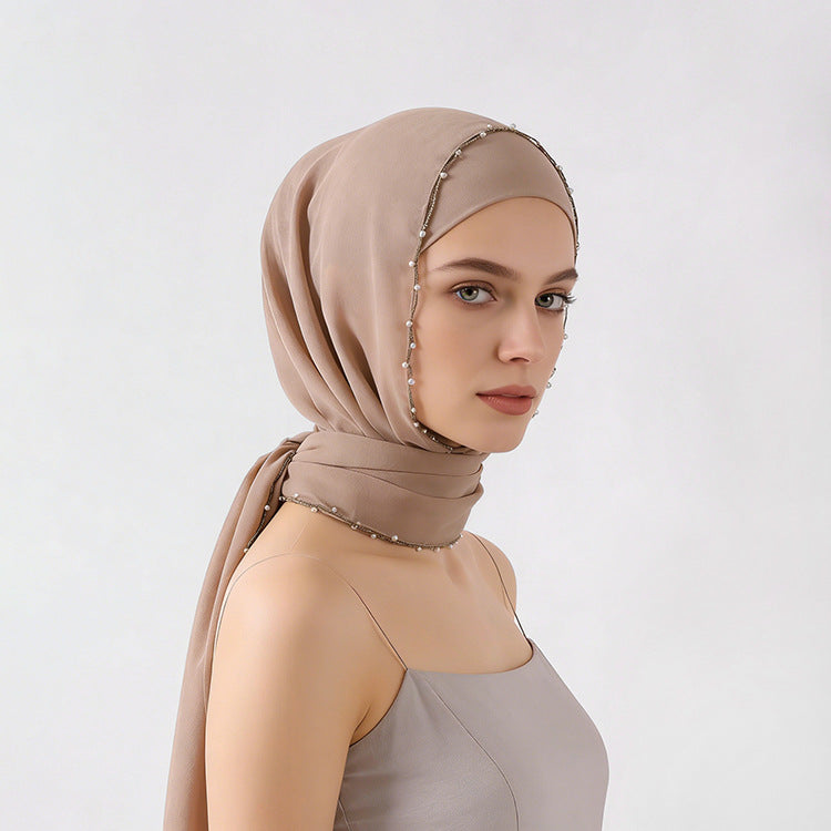Wavy Edge Chiffon Hijab with Pearls