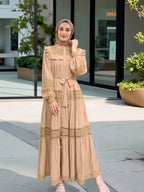 Lace Cutout Stand-up Neck Abaya