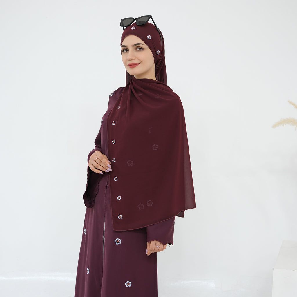Embroidered Cardigan Abaya with Hijab