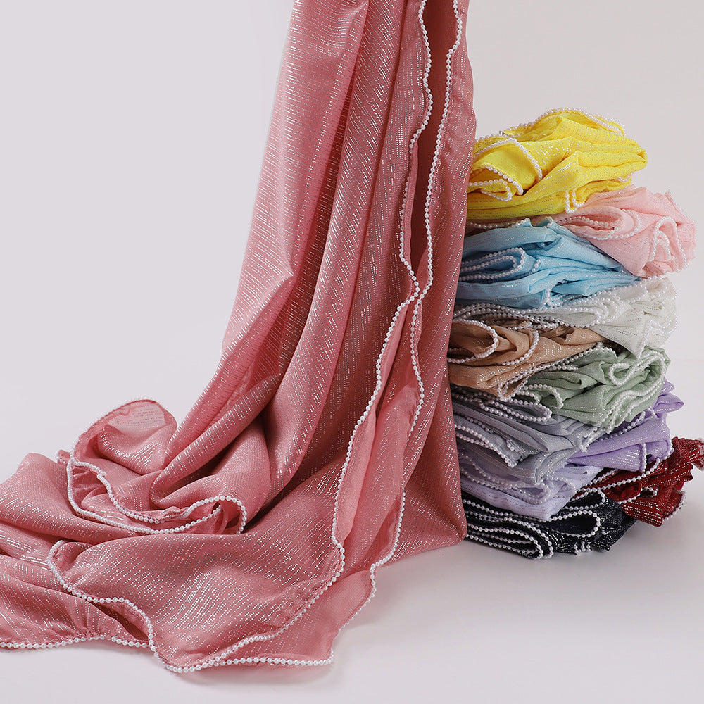 حجاب شيفون مطرز بخيوط فضية