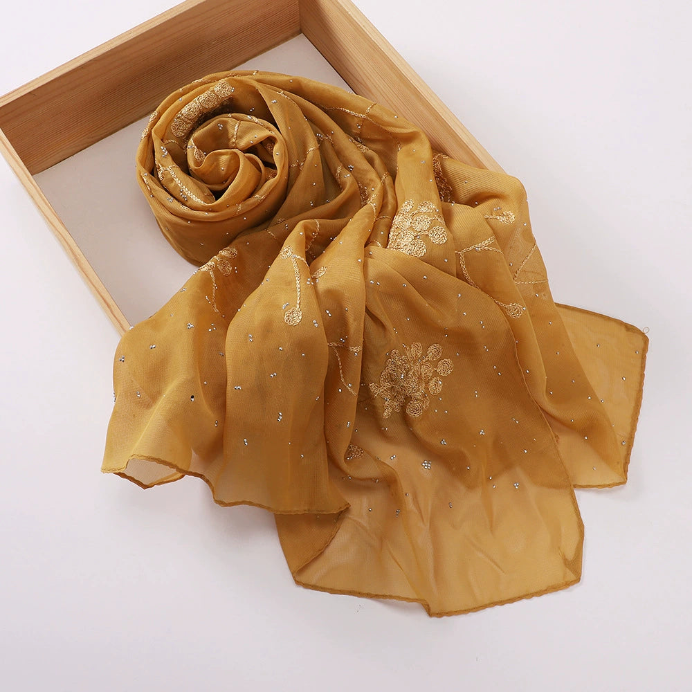 Hot Drilling Embroidered Hijab