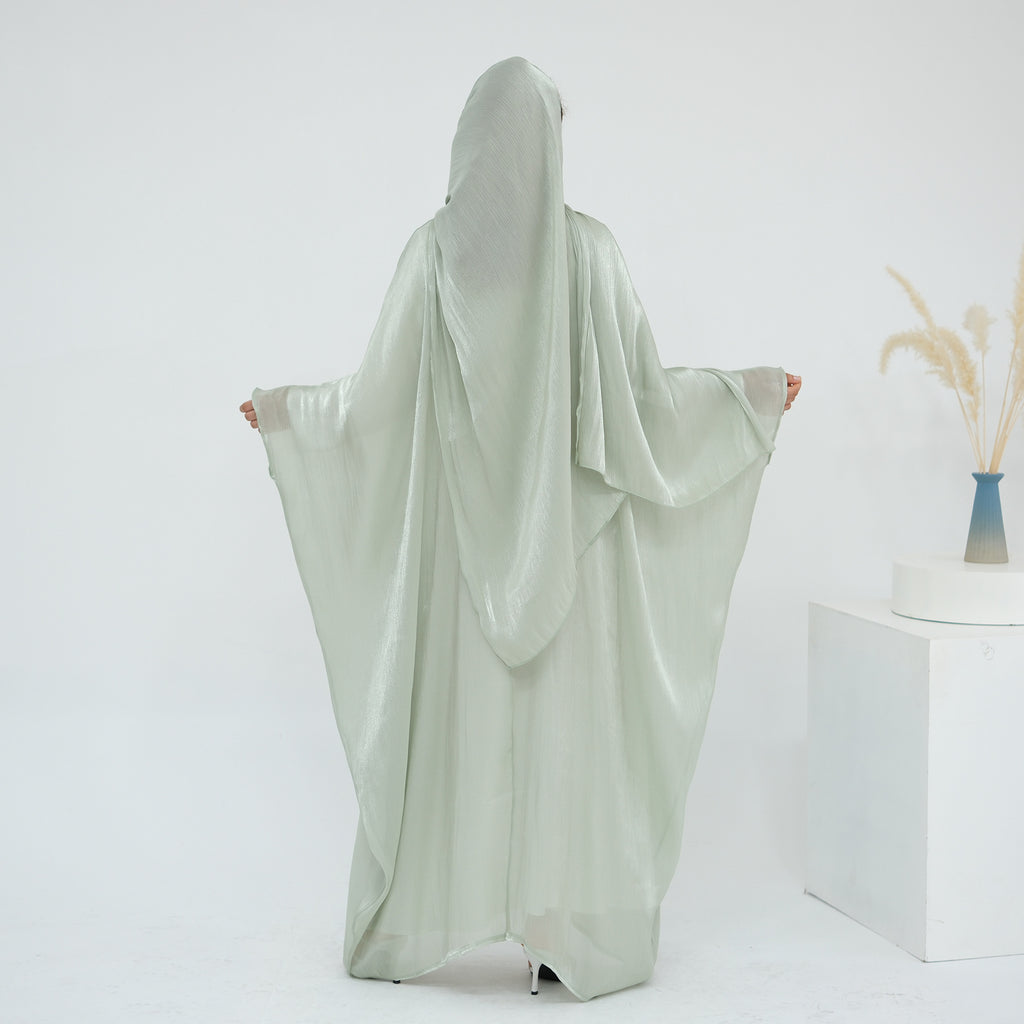 Solid Color Island Wrinkle Dress Abaya with Hijab