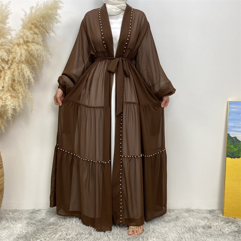 عباية مفتوحة من الشيفون وخرز الأظافر من التول