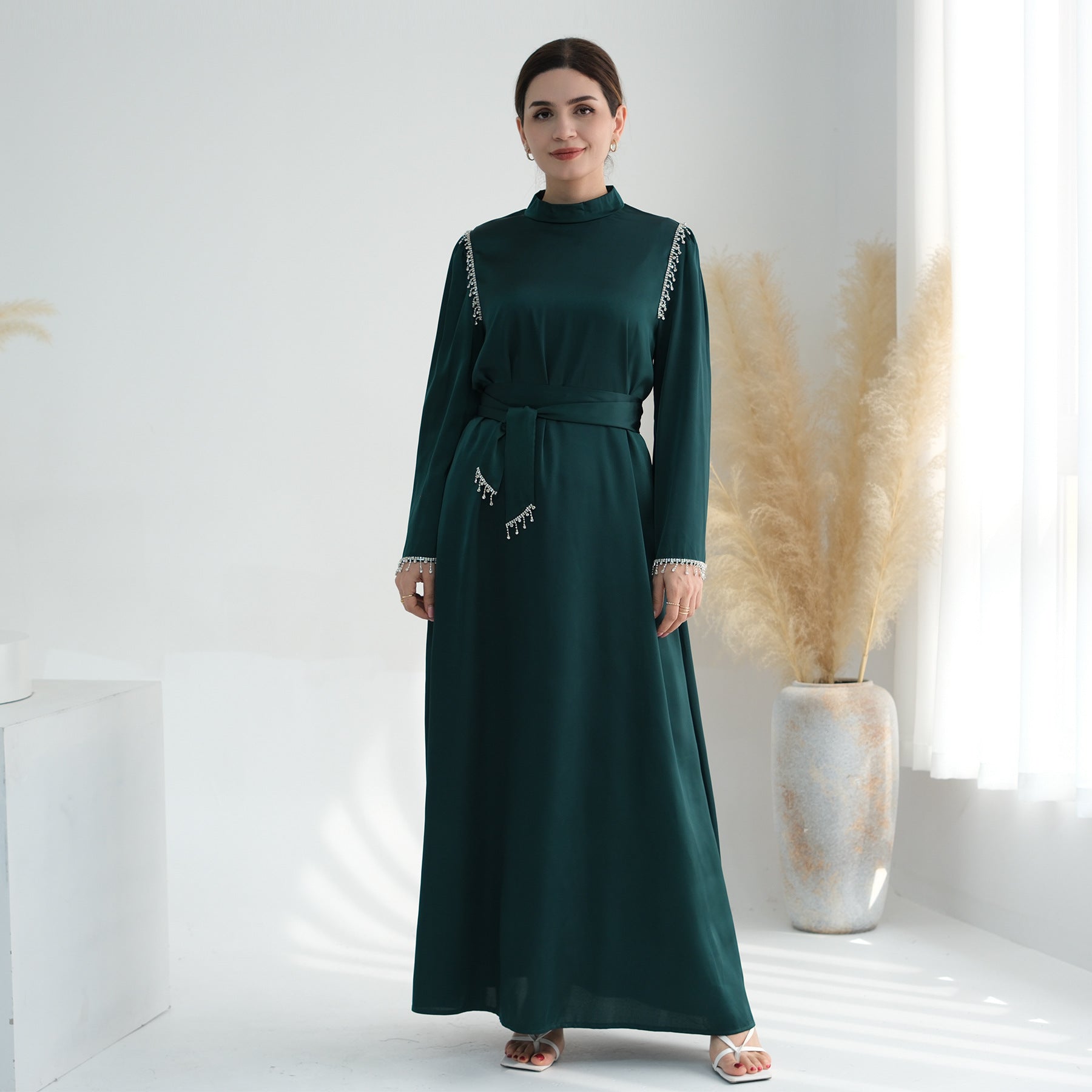 فستان ساتان عربي يومي 