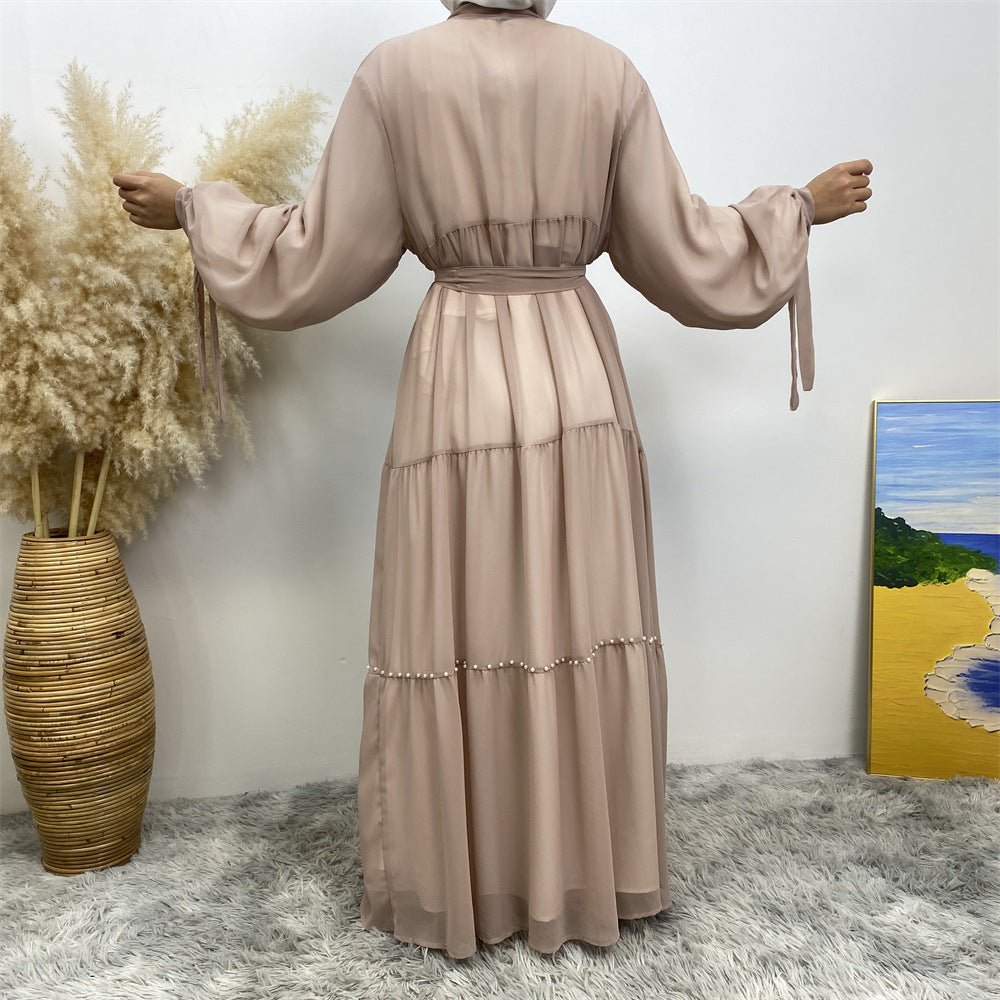 عباية مفتوحة من الشيفون وخرز الأظافر من التول