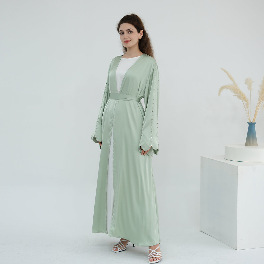 Luxurious Hand-embroidered Beaded Open-front Abaya