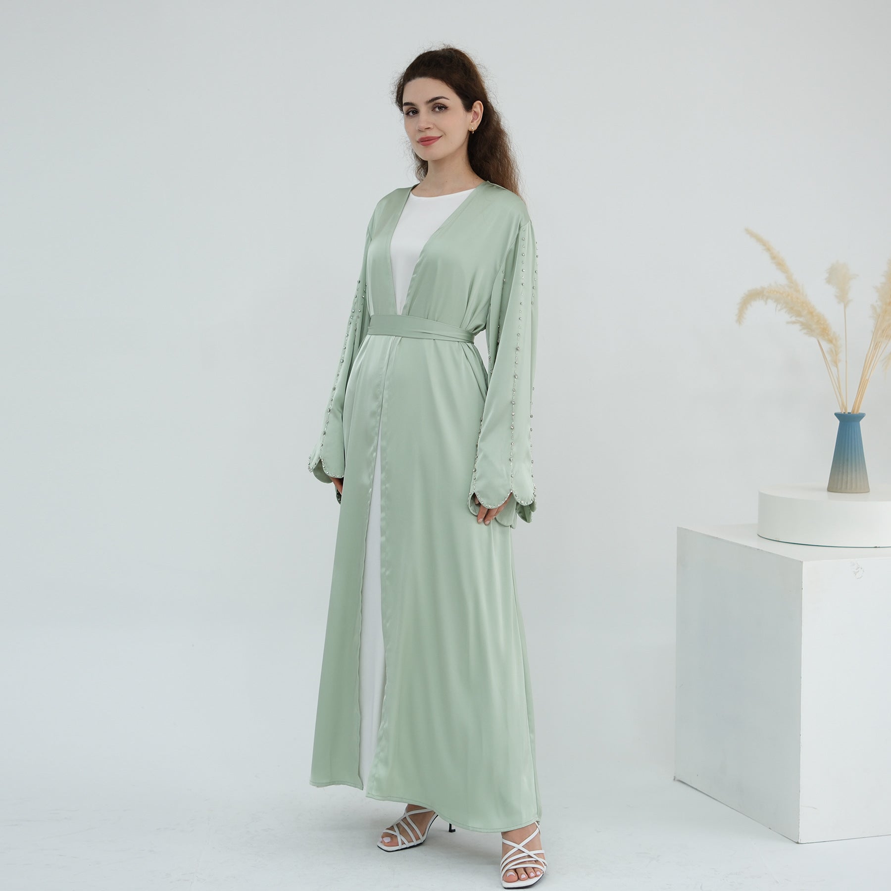 Luxurious Hand-embroidered Beaded Open-front Abaya