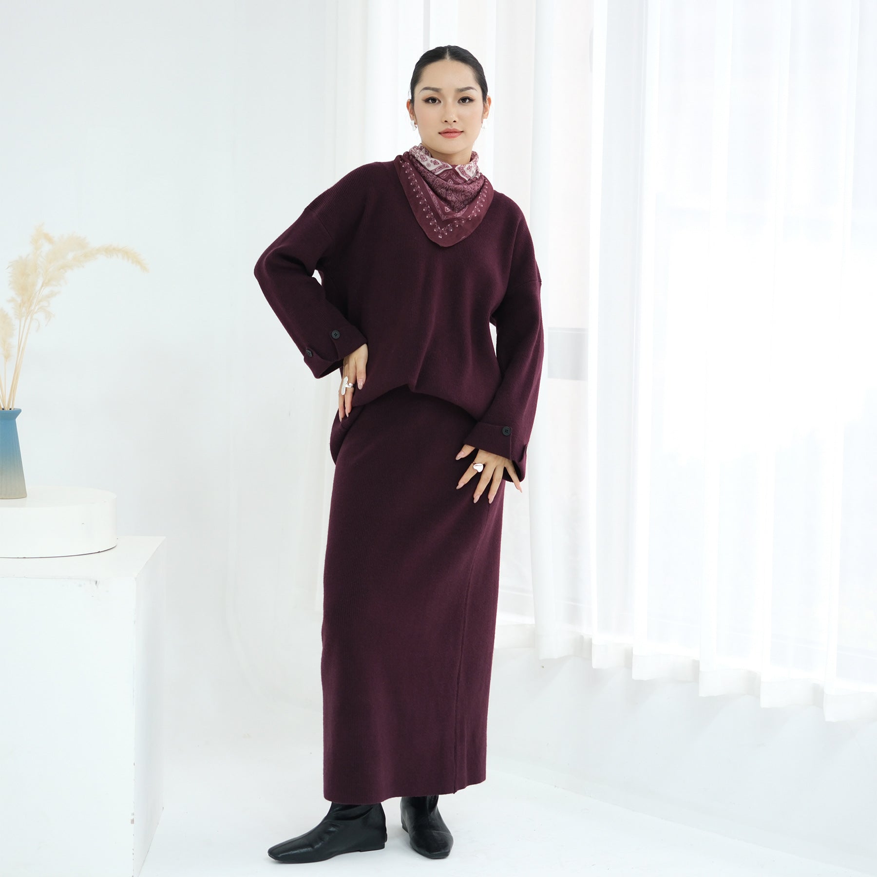 Autumn and Winter Thickened Knitted Abaya Set