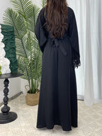 Solid Color Floral Lace Abaya